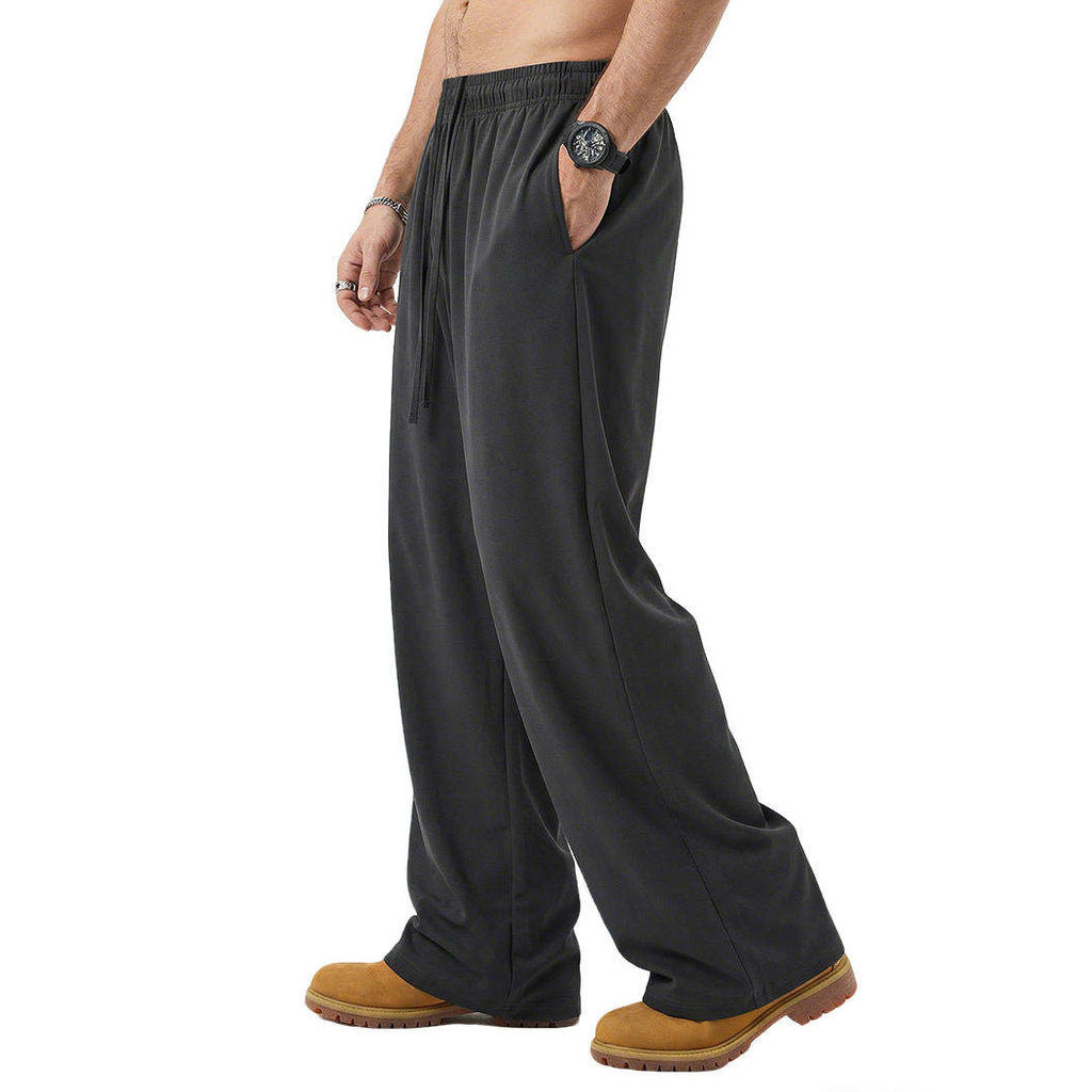 Calças Desportivas Masculinas Soltas com Cordão e Design Plissado
